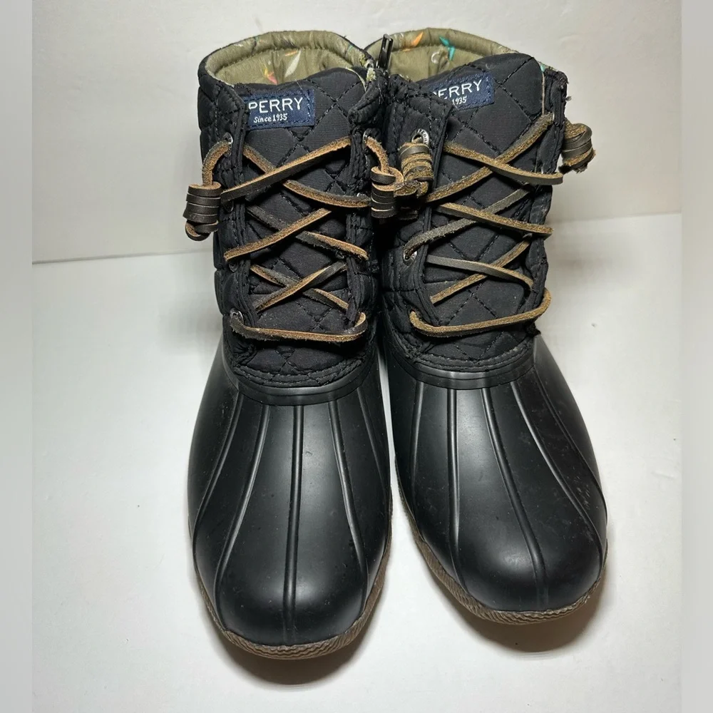 Sperry Womens Saltwater Quilted Duck Black Waterproof Rain Boots STS94063 Size 6